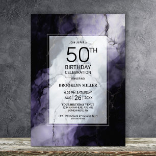Purple Marble 50th Birthday Party Invitation