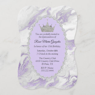 Purple Marble and Diamonds Crown Quinceañera Invitation