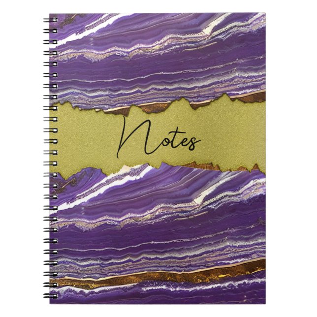 Purple Marble and Faux Gold Spiral Notebook (Front)