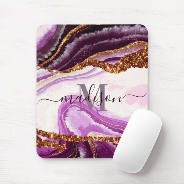 Purple Marble and Glitter Mouse Mat (With Mouse)