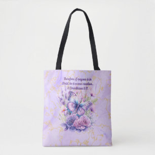 Purple Marble Bible Verse And Butterfly Tote Bag