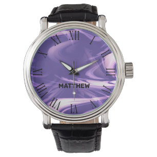 Purple Marble Cool Marbled Pattern Custom Name Watch