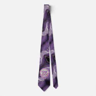 Purple Marble Faux Gold Accents Custom Logo Tie