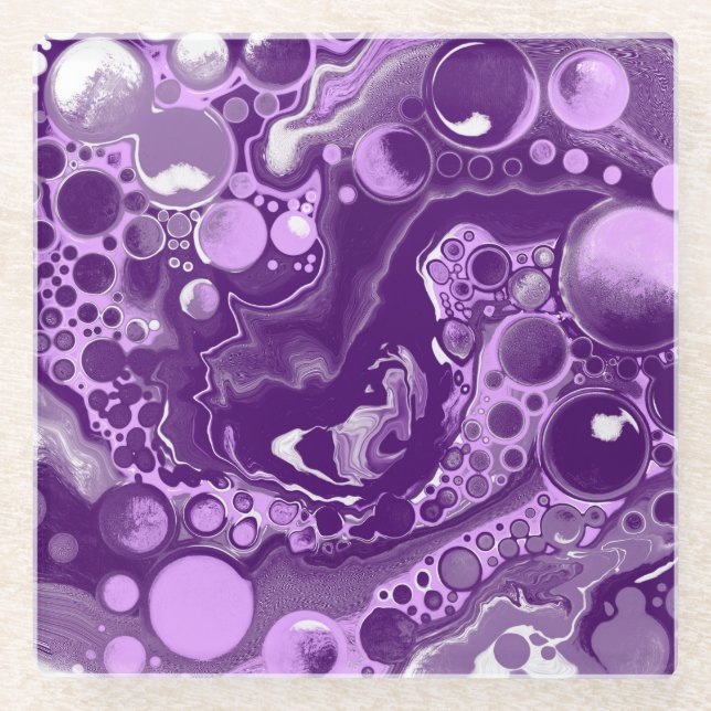 Purple Marble Fluid Art Cells    Glass Coaster (Front)
