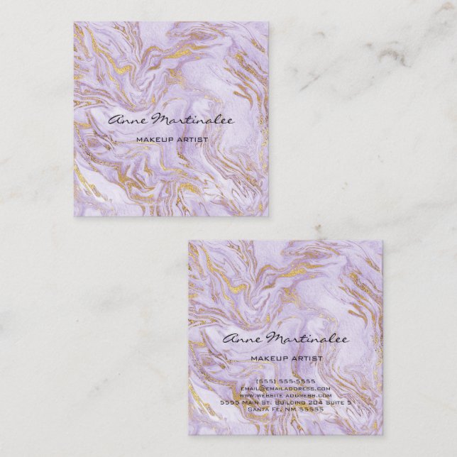 Purple Marble Makeup Artist Abstract Square Business Card (Front/Back)