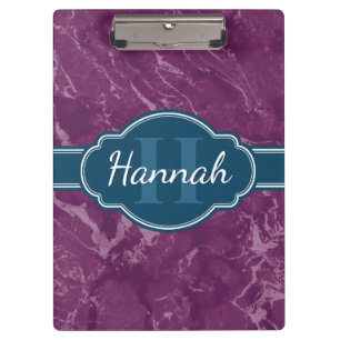 Purple Marble Pattern Teal Monogram Clipboard