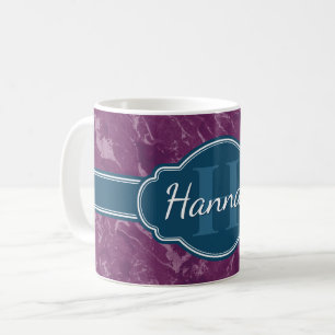 Purple Marble Pattern Teal Monogram Coffee Mug