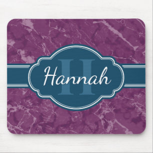Purple Marble Pattern Teal Monogram Mouse Mat