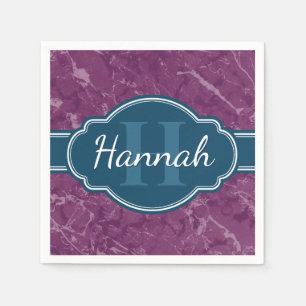 Purple Marble Pattern Teal Monogram Napkin