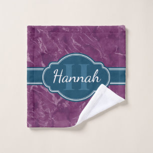 Purple Marble Pattern Teal Monogram Wash Cloth