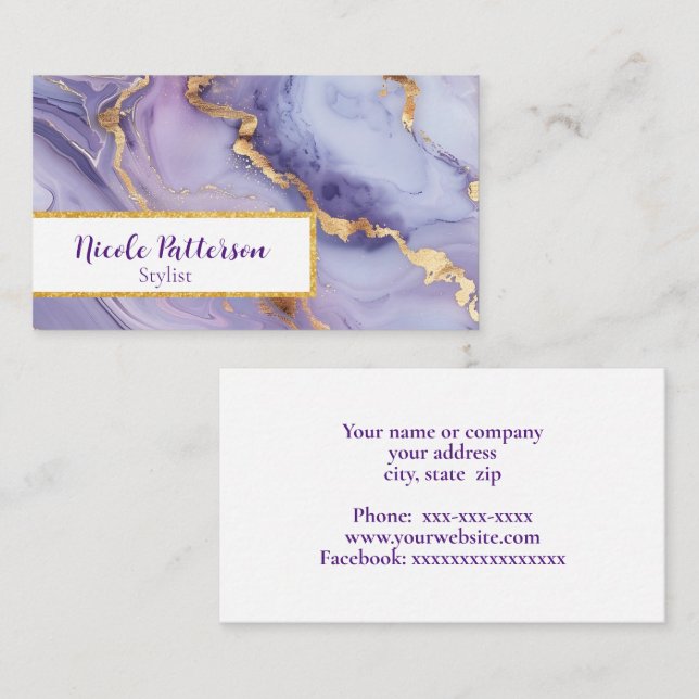 Purple marble pattern with gold business card (Front/Back)