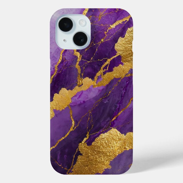 Purple Marble Pattern with Gold Case-Mate iPhone Case (Back)