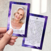 Purple Marble Photo Funeral Memorial Prayer Card