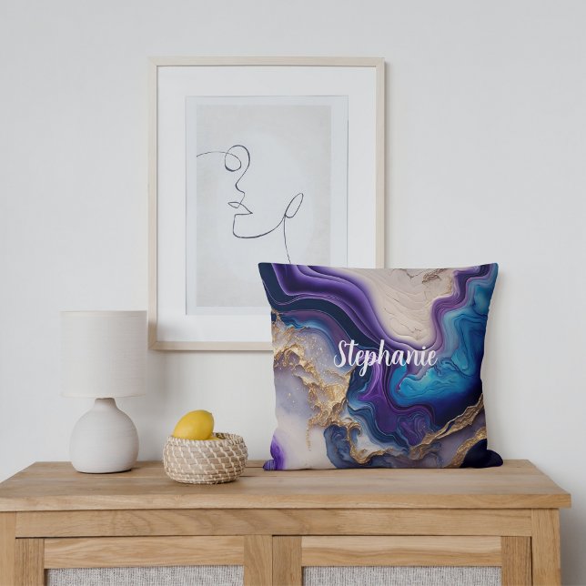 Purple Marble Rose Gold Personalised Cushion (Creator Uploaded)
