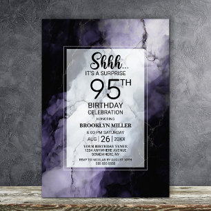 Purple Marble Surprise 95th Birthday Party Invitation