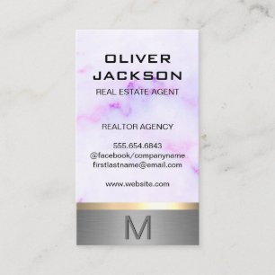 Purple Marble Texture Silver Gold Metallic Trim Business Card