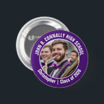 Purple Marching Band Photo High School Brag 6 Cm Round Badge<br><div class="desc">This cool customised high school marching band photo features white typography of your team and player name on a purple brag button. Personalise with your student's photograph and class year as a proud parent. A mum and dad can wear these buttons to competition and games.</div>