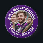Purple Marching Band Photo High School Spirit 7.5 Cm Round Badge<br><div class="desc">This cool customised high school marching band photo features white typography of your team and player name on a purple button. Personalise with your student's photograph and class year as a proud parent. A mum and dad can wear these buttons to competition and games.</div>