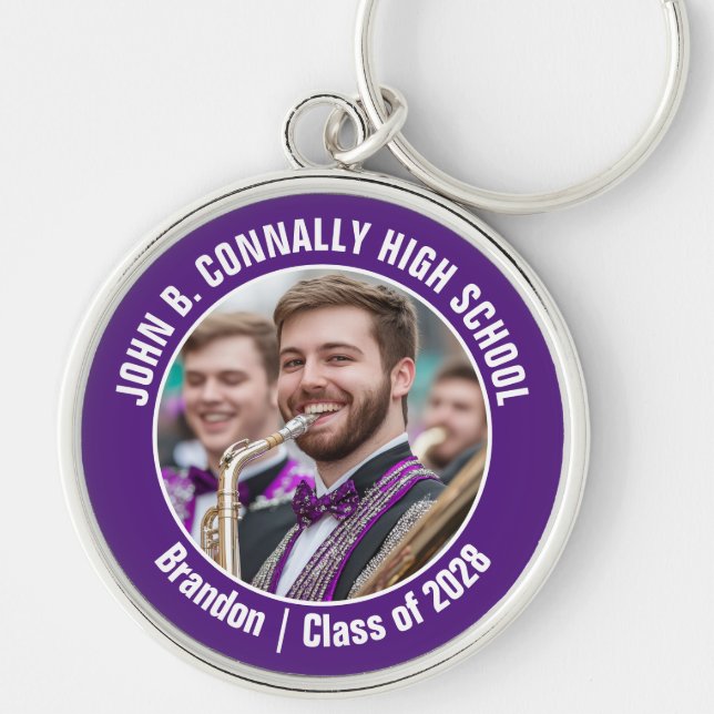 Purple Marching Band Photo High School Spirit Key Ring (Front)