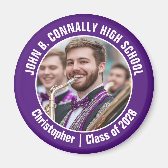 Purple Marching Band Photo High School Spirit Magnet (Front)
