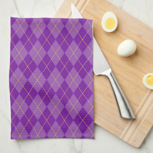 PURPLE MARDI GRAS DIAMOND PATTERNS TEA TOWEL