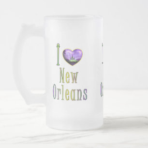 Purple Mardi Gras JS Frosted Glass Beer Mug