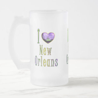 Purple Mardi Gras JS Frosted Glass Beer Mug