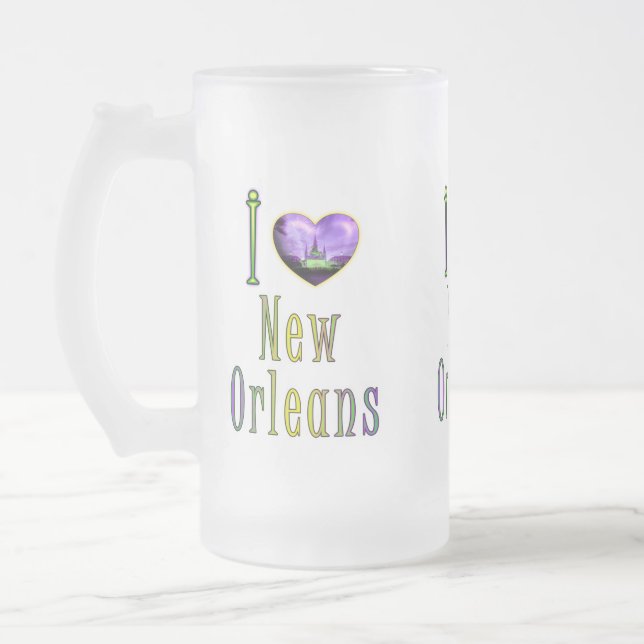 Purple Mardi Gras JS Frosted Glass Beer Mug (Left)