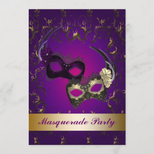 Purple Mardi Gras Mask Masquerade Party Invitation