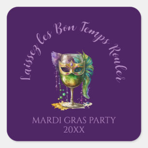 Purple Mardi Gras Mask  Square Sticker