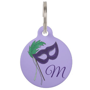 Purple Mardi Gras Masquerade Ball Mask Monogram Pet Tag