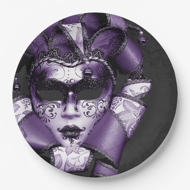 Purple Mardi Gras Masquerade Paper Plate (Front)