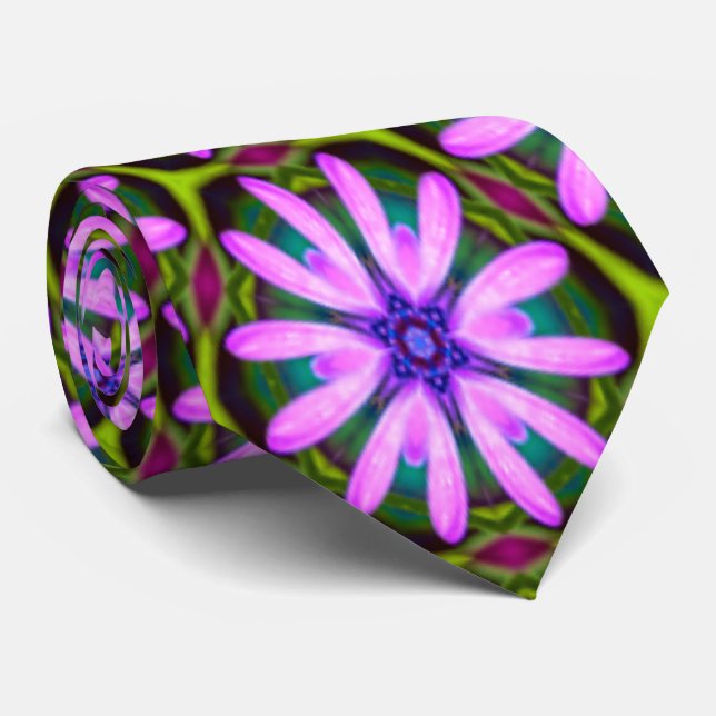 Purple Marguerite Patterns Tie (Rolled)