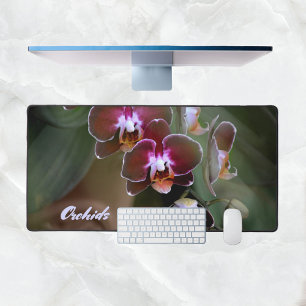 Purple Maroon and White Orchid Blossoms Desk Mat