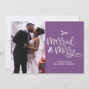Purple, Married and Merry, Christmas, Photo Card
