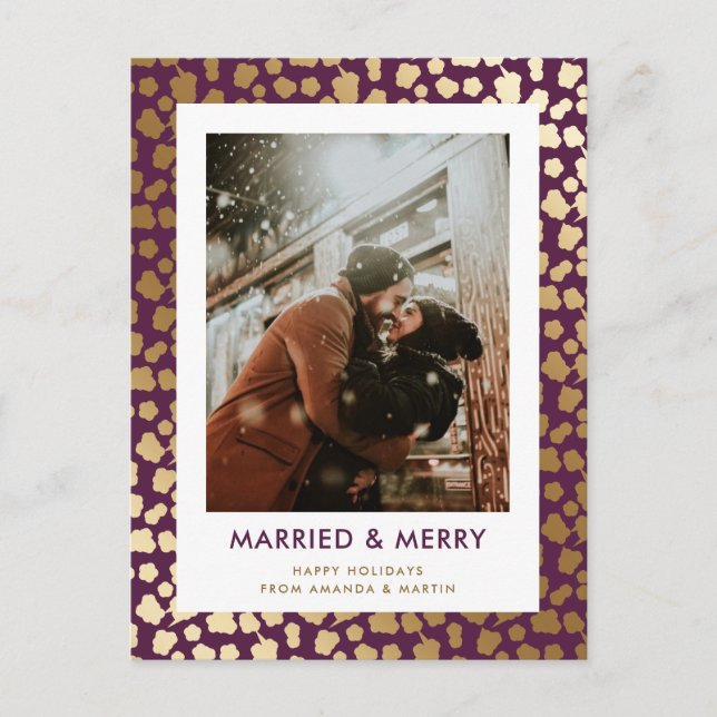 Purple Married and Merry Christmas Photo Postcards (Front)