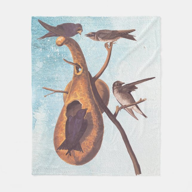 Purple Martin Audubon Bird Family and Gourd Home Fleece Blanket (Front)