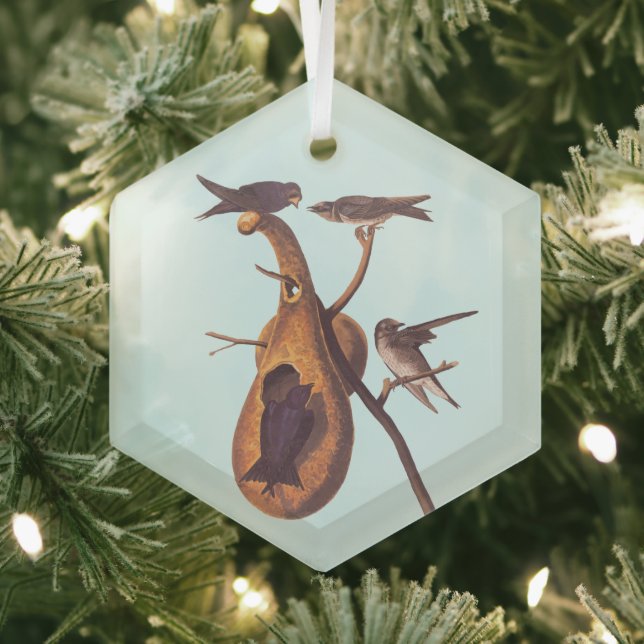 Purple Martin Audubon Bird Family and Gourd Home Glass Tree Decoration (Insitu)