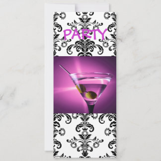 Purple martini damask party invite