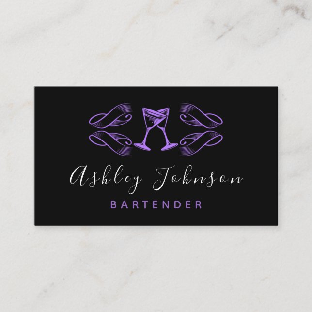 Purple Martini Glasses Night Club Bar Bartender Business Card (Front)