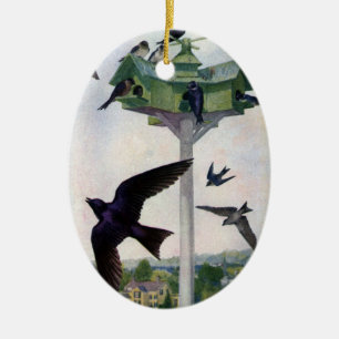 Purple Martins and Their Birdhouse Ceramic Tree Decoration