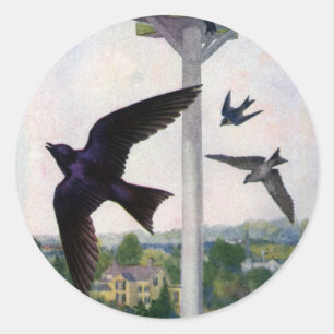 Purple Martins and Their Birdhouse Classic Round Sticker