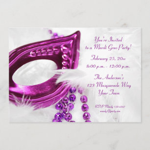Purple Mask Beads Mardi Gras Invitation