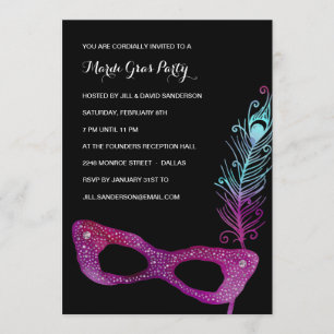 Purple Mask   Masquerade Mardi Gras Party Invitation