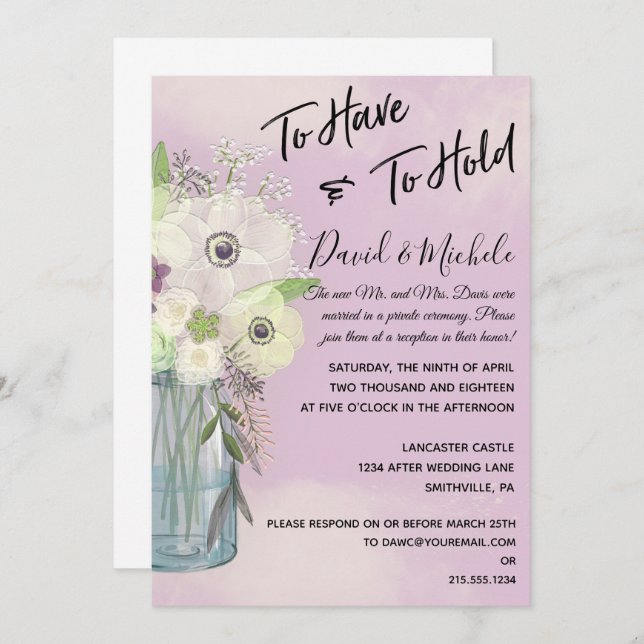 Purple Mason Jar/After Wedding Invitation (Front/Back)