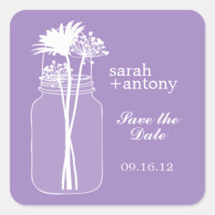Purple Mason Jar and Flowers Wedding Square Sticker