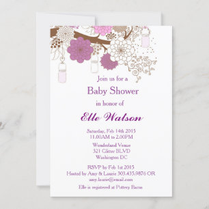 Purple Mason Jar Baby Shower, Bridal Shower Invite