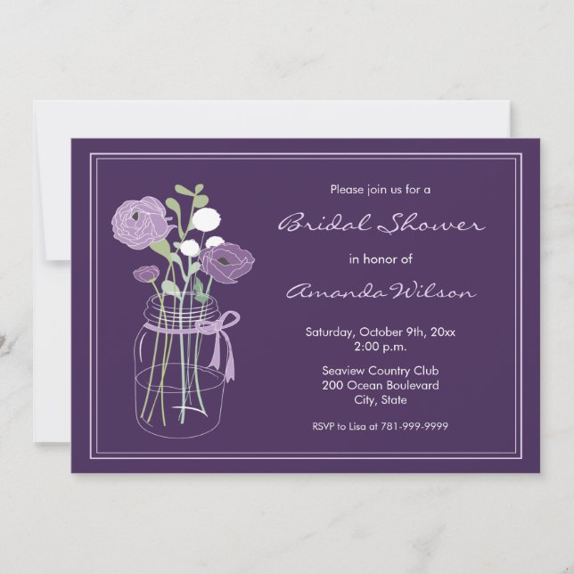 Purple Mason Jar Bridal Shower Invitations (Front)