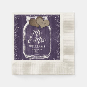 Purple Mason Jar Rustic Wood Mr. & Mrs. Wedding Napkin