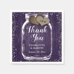 Purple Mason Jar Rustic Wood Thank You Wedding Napkin